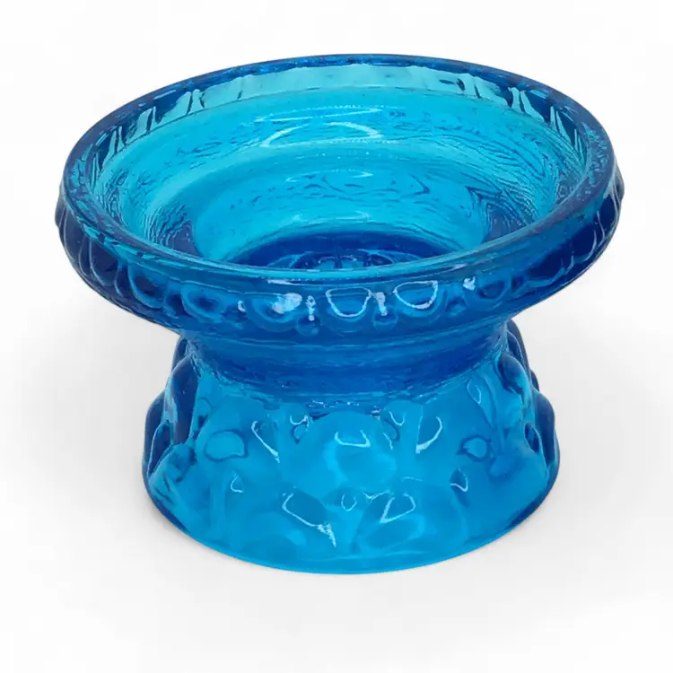 Vintage Electric Blue Glass Pedestal Candle Holders for Taper or Tealight MCM