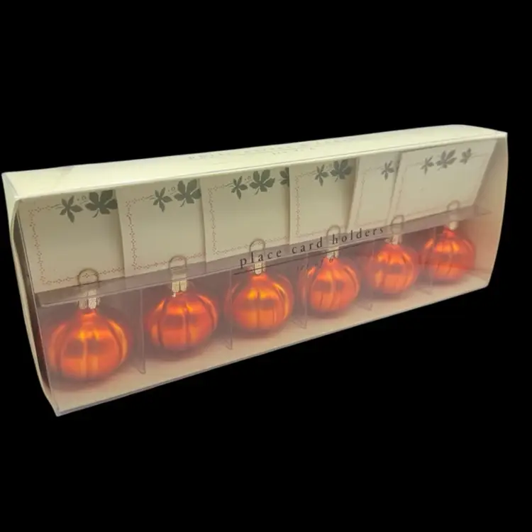 Pier One Imports Thanksgiving Pumpkin Glass Place Card Holders Set Of 6 Original Box