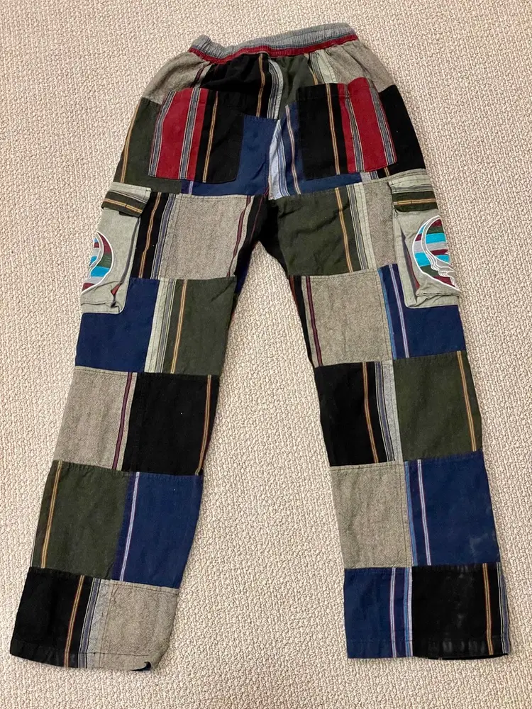 Grateful Dead Cotton Khadar Patchwork Cargo Pants Pockets with SYF Embroidery Hippy