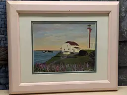 Seascape Lighthouse Acrylic Painting Reproduction 1999 Ann Clow Signed Yarmouth Lighthouse 14"x 17" Coastal Decor Nova Scotia Canada