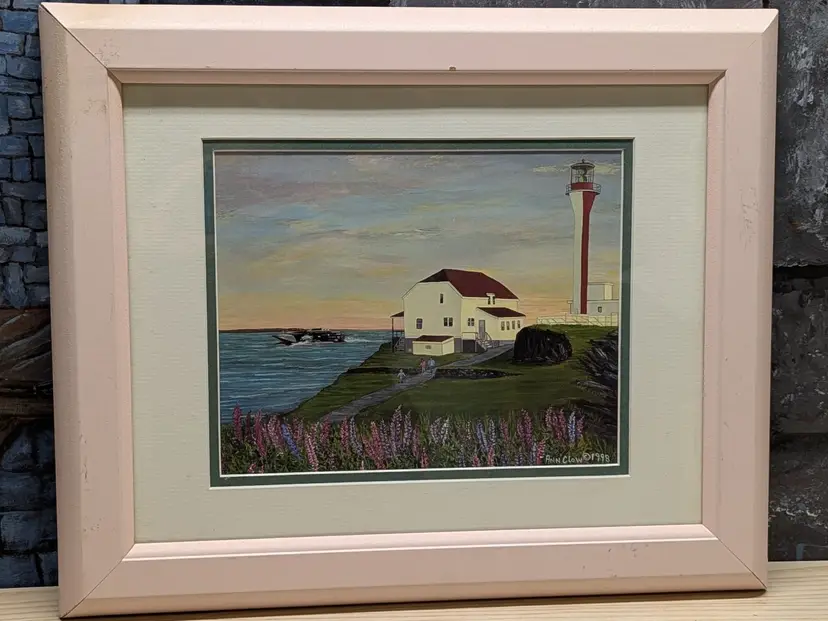Seascape Lighthouse Acrylic Painting Reproduction 1999 Ann Clow Signed Yarmouth Lighthouse 14"x 17" Coastal Decor Nova Scotia Canada