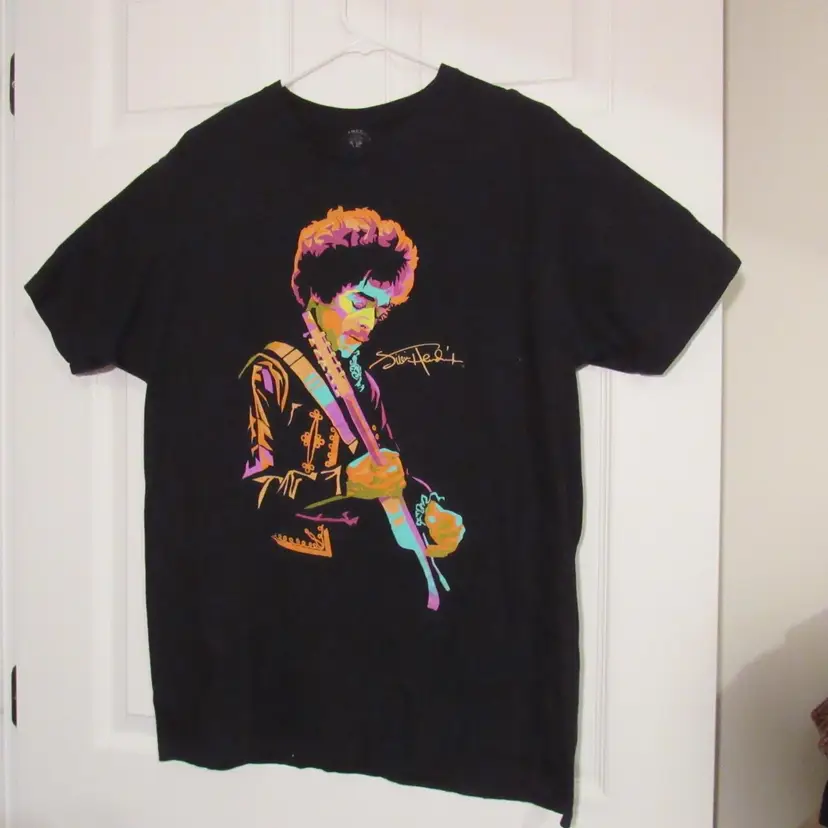 Jimi Hendrix Authentic Mens T-Shirt,  Graphic Multicolor, S/S Signaturized, Sz: L