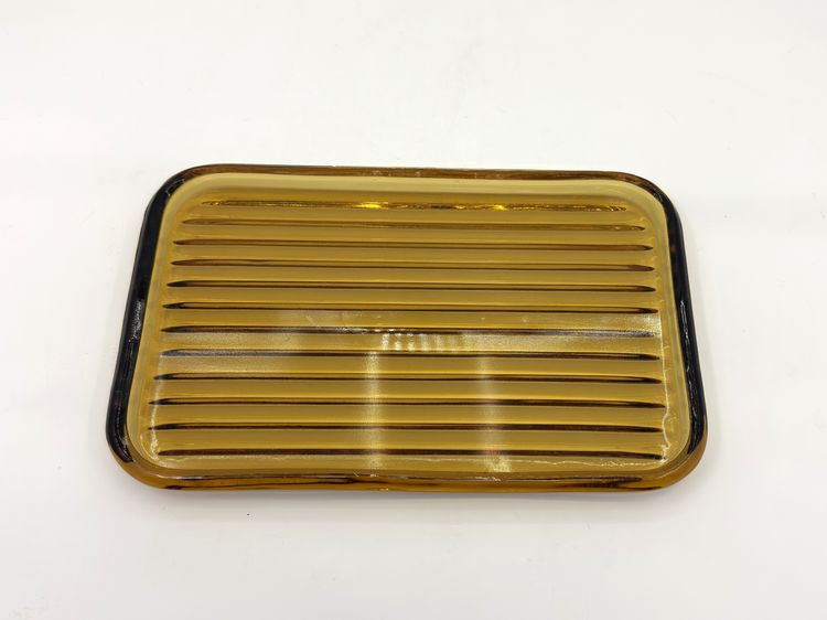 Amber Ribbed Glass Vanity Tray – Anchor Hocking Manhattan Depression Era Rectangular
