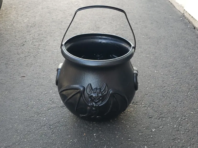 Halloween Bat Cauldron Blow Mold Plastic Candy Pail General Foam Made In The USA