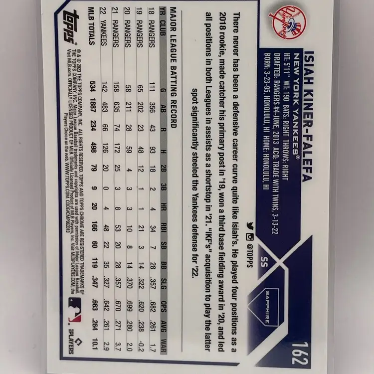 Isiah Kiner-Falefa, 2023 Chrome Sapphire, New York Yankees