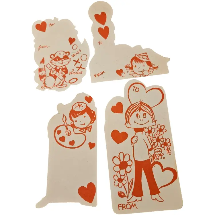 vintage Valentine's Day die-cut cards, likely from the 1930s to 1960s