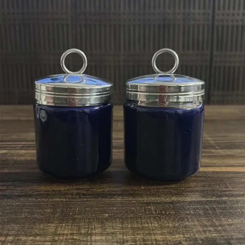 Williams Sonoma Cobalt Blue Porcelain Stainless Lid Egg Coddler Set Of 2