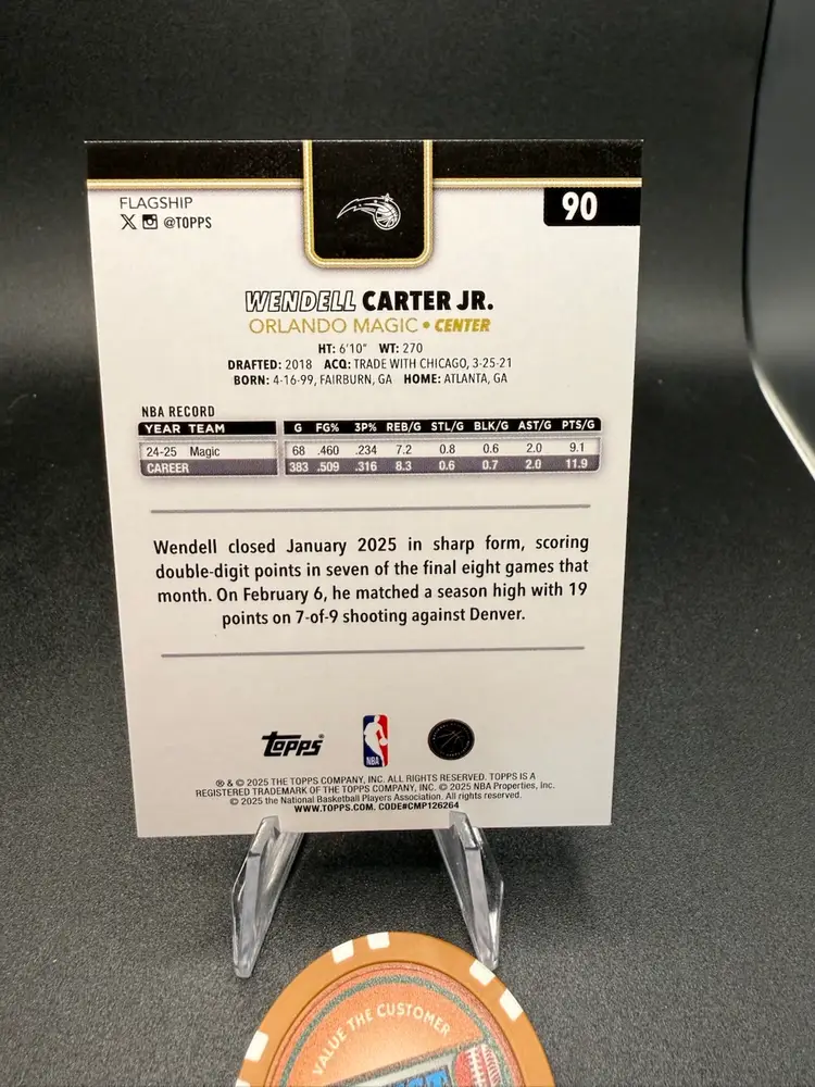 Wendell Carter Jr #/99 Topps NBA Blackout Foil 25-26 Topps Flagship Orlando Magic
