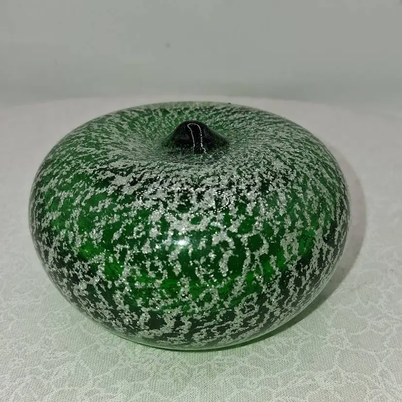 Vintage Italian MCM Emerald Green & Silver Aventurine Apple Paperweight