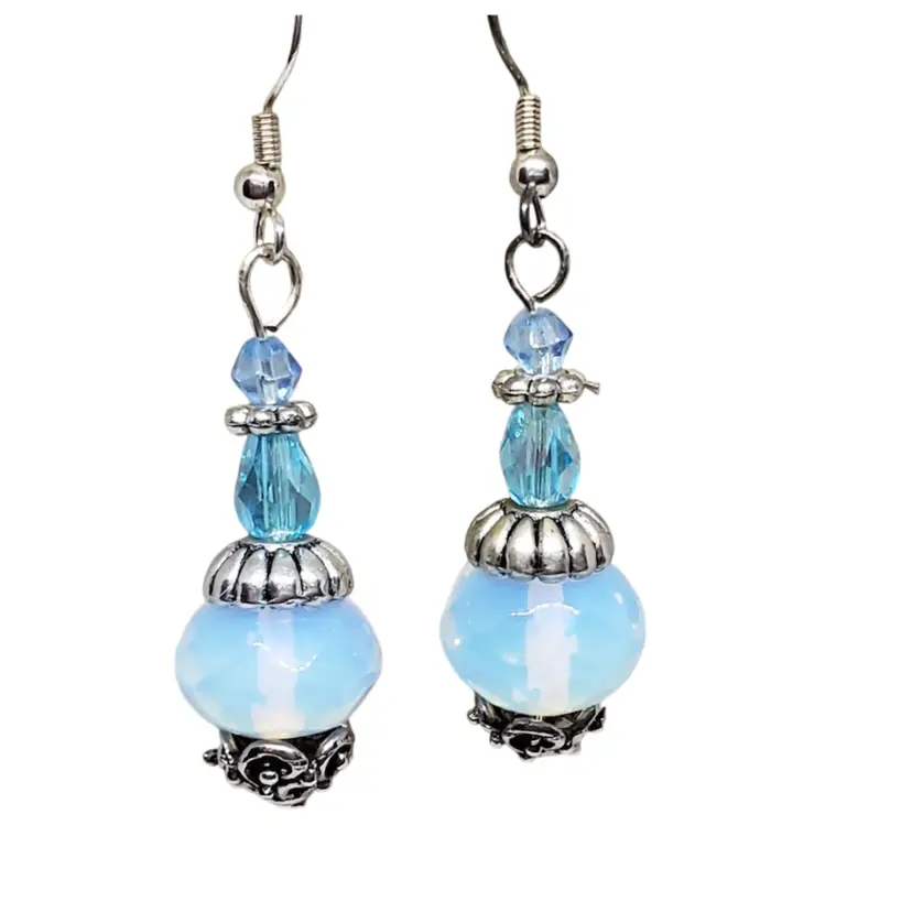 Handcrafted Opalescent Blue Bead Earrings