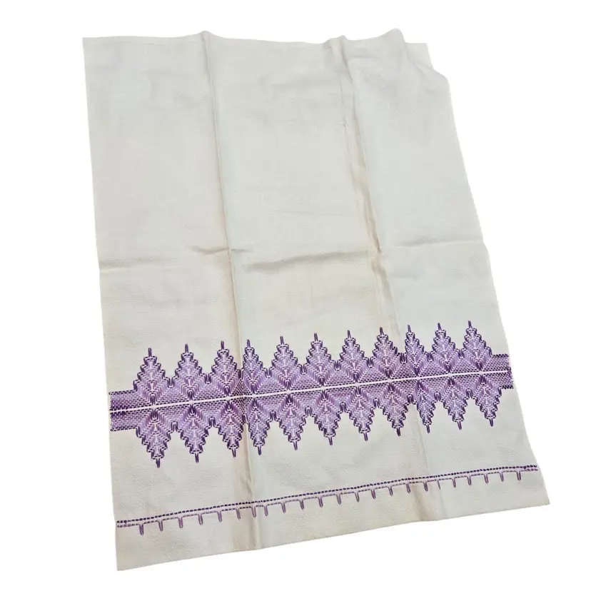 Vtg Mexican Embroidered Purple Embroidered linen towel
