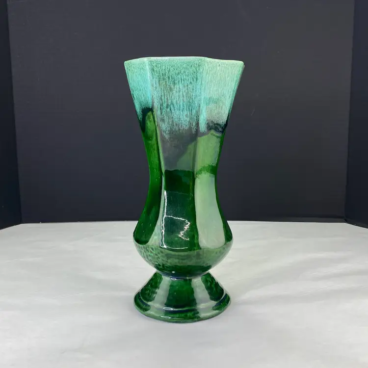 Vintage Retro Green Drip Pottery Vase 10 Inch