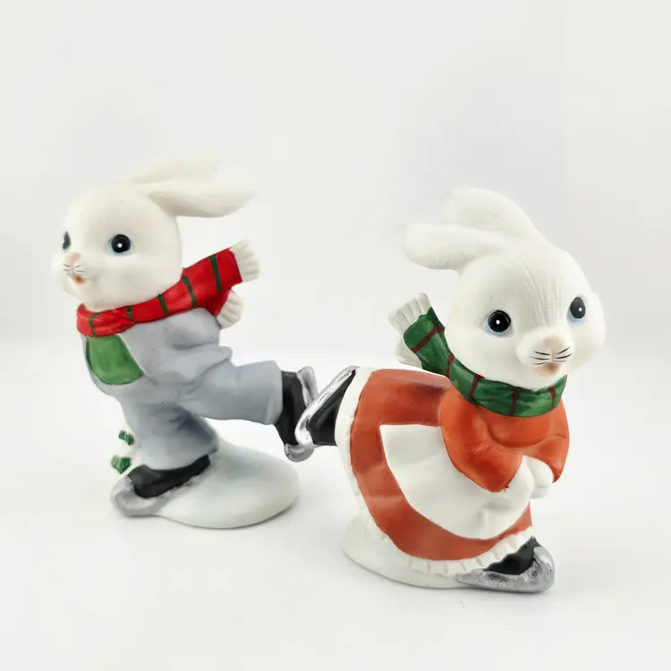 Homco Vintage Sking Winter Bunny Couple