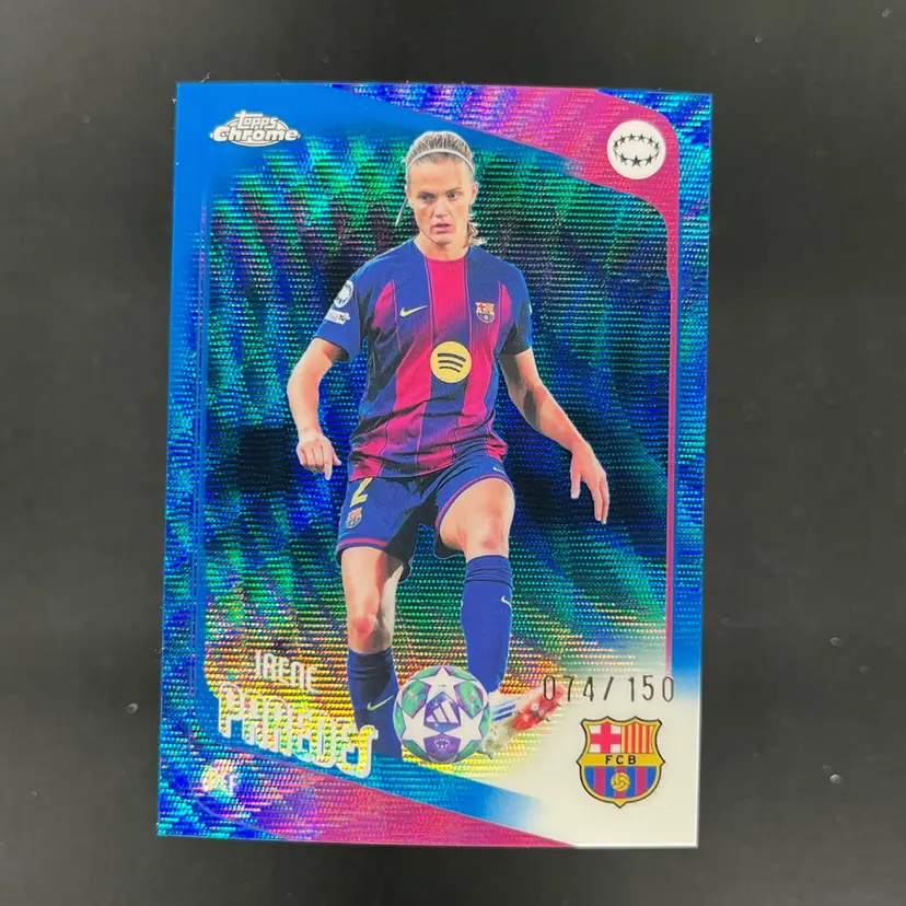 Irene Paredes 2025/26 Topps Chrome UWCL Blue Wave /150 Barcelona Soccer Card