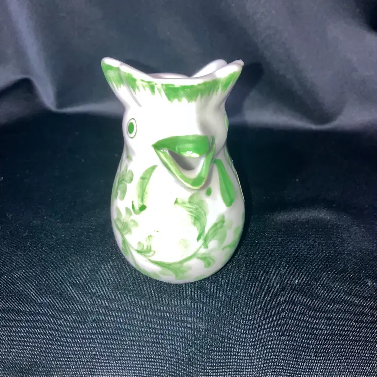 Vintage Andrea by Sadek Chicken Rooster Mini Creamer Pitcher Green & White 3”