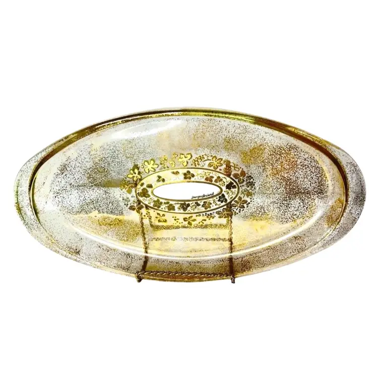 Glass Serving Tray
Signed Georges Briard 
Gold Dust and Leaves Pattern 
By Pyrex