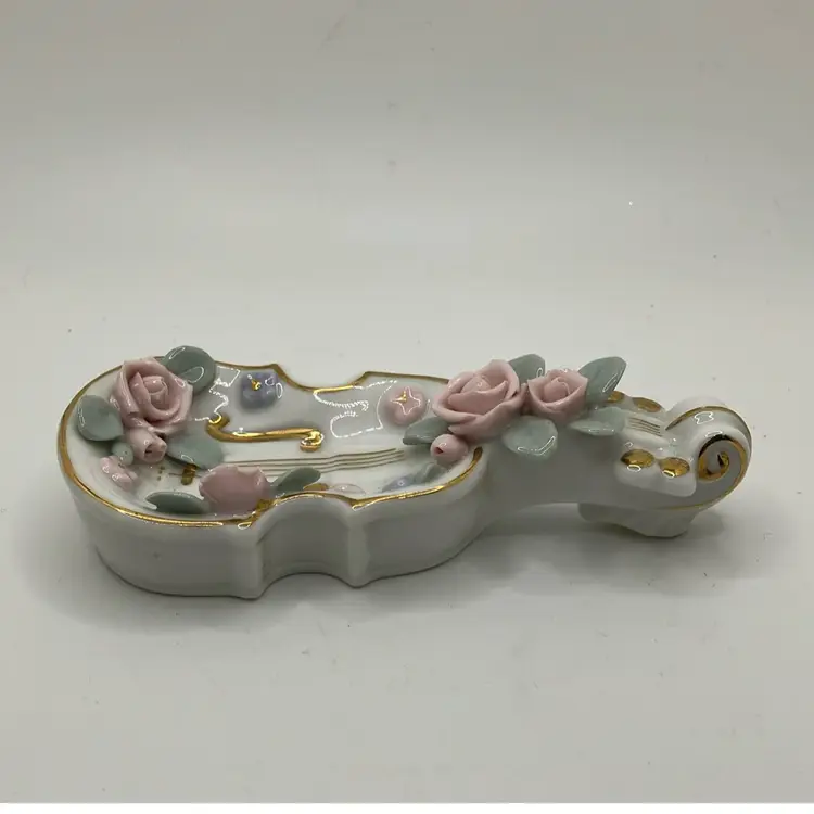 Handpainted Lefton Violin Trinket Ring Dish