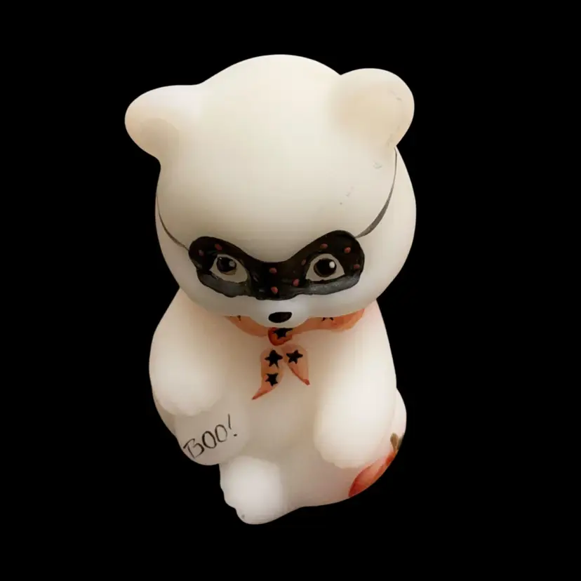 Fenton Halloween “Boo Bear” Figurine HP By P Lemon On White Opal Satin Glass 3.5”x 2.25”