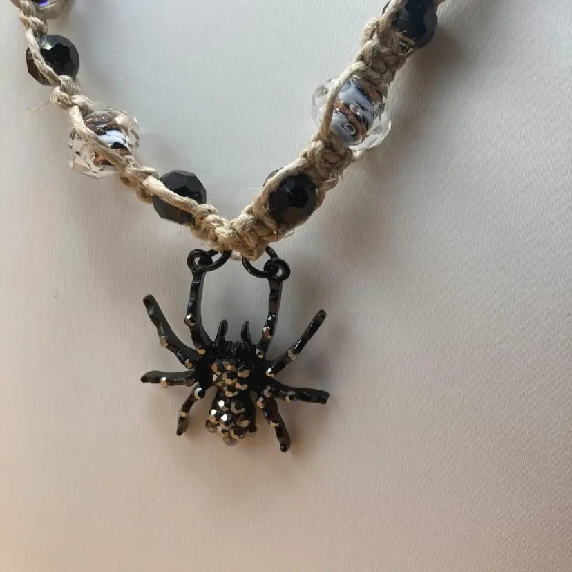 Black Sparkle Spider Hemp Necklace