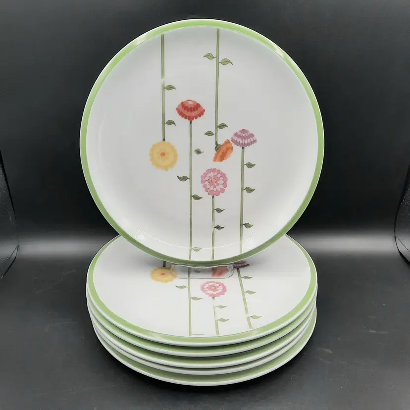 Vintage Denby Fine China Portugal 1974 Contrariwise Floral Dinner Plates Set of 6