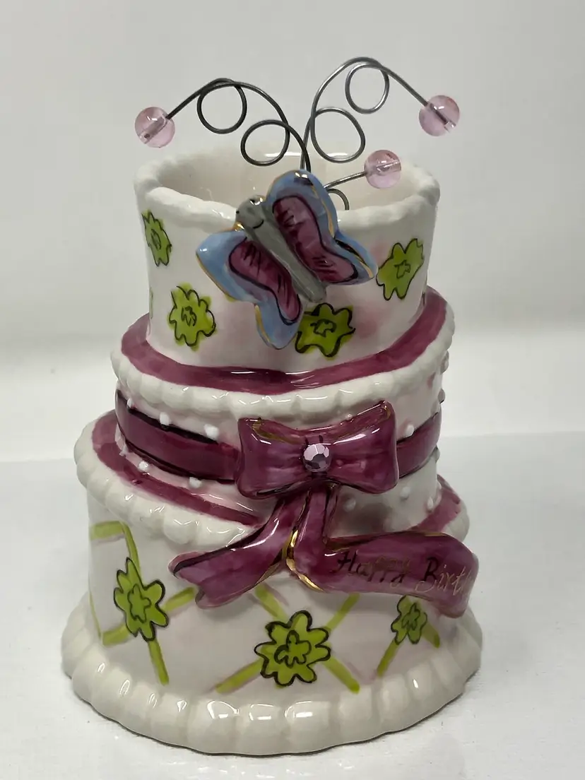 Blue Sky Pottery Butterfly Birthday Cake Tea Light Holder Heather Goldminc Design 2008