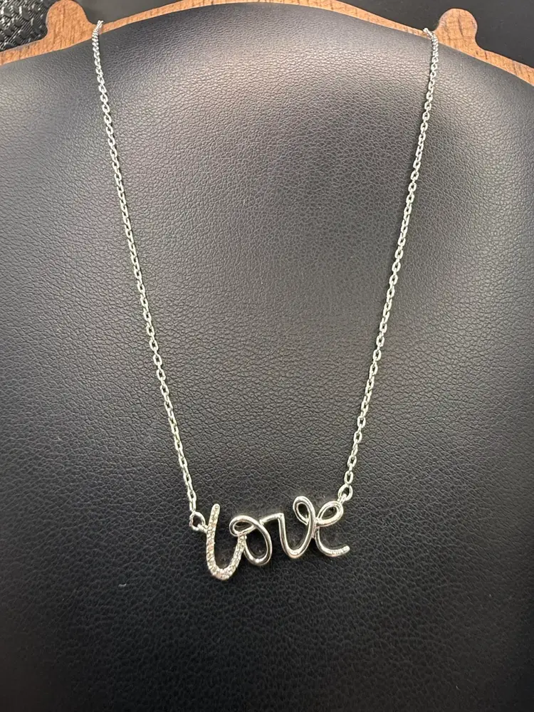 NWT Sterling Silver And Diamonds “love” Necklace