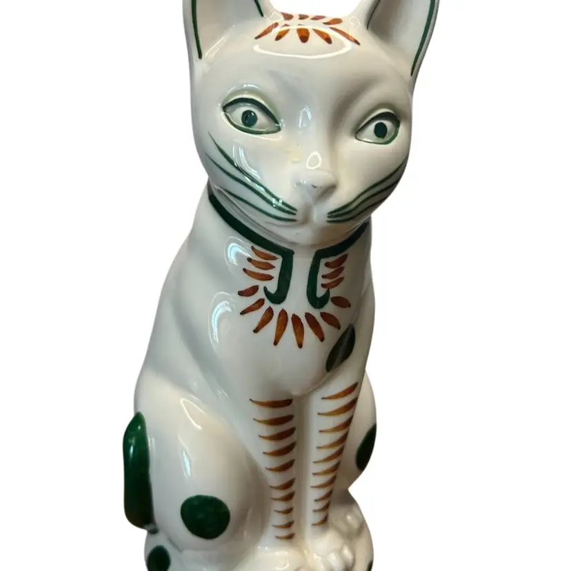 Made In Japan Nancy Lopez 1980 Ceramic Cat Figure “Read” Small Chip On Ear 10” Tall