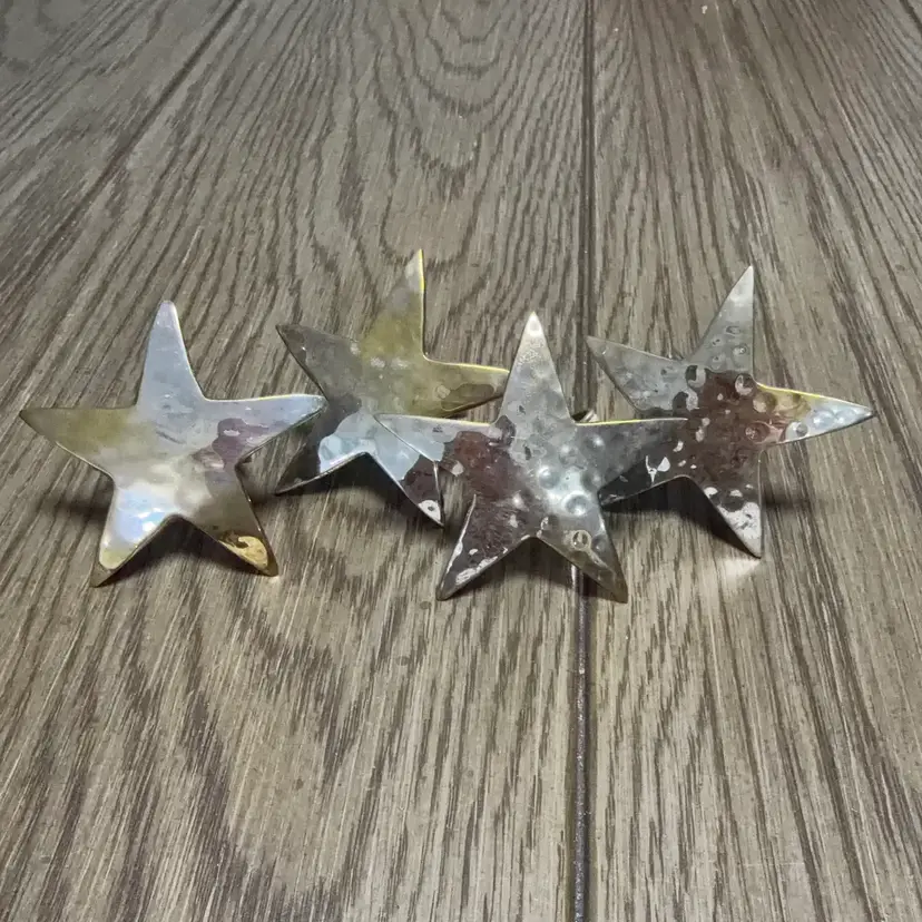 Hand-Hammered Mixed Metal Star Napkin Rings, Set of 4