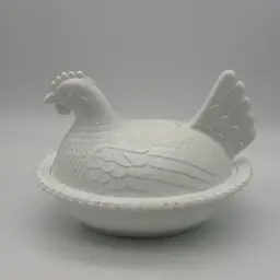 Vintage Indiana Glass 7155 White Milk Glass Hen on Nest Candy Nut Dish