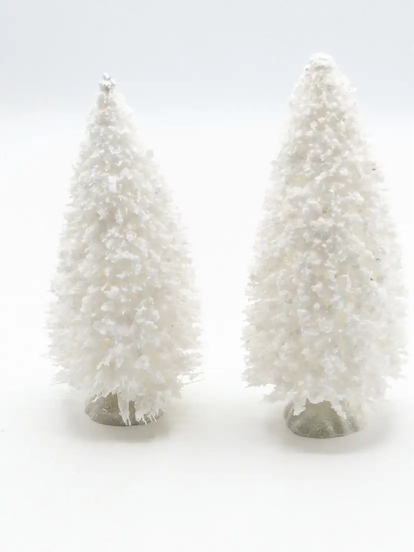 Christmas Trees Flocked White x 2 Holiday Decor NOS