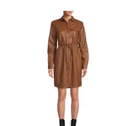 SZ LG TRUTH BY REPUBLIC
Women's Faux Leather Shirtdress In Brown