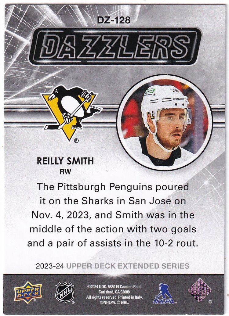 2023-24 Upper Deck Dazzlers Blue #DZ128 Reilly Smith Pittsburgh Penguins Hockey Card