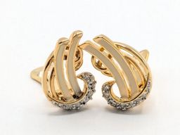 Vintage Gold Tone Cream Enameled Rhinestone Clip On Earrings