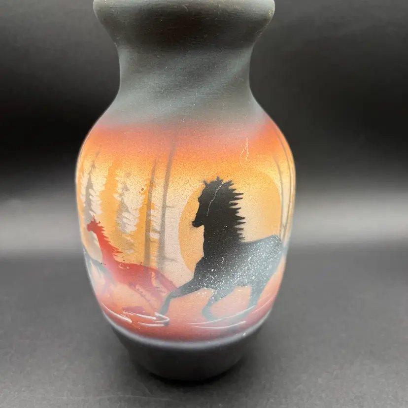 Cedar Mesa Pottery Wild Horses Signed Navajo Native American Vase 6” 🐎