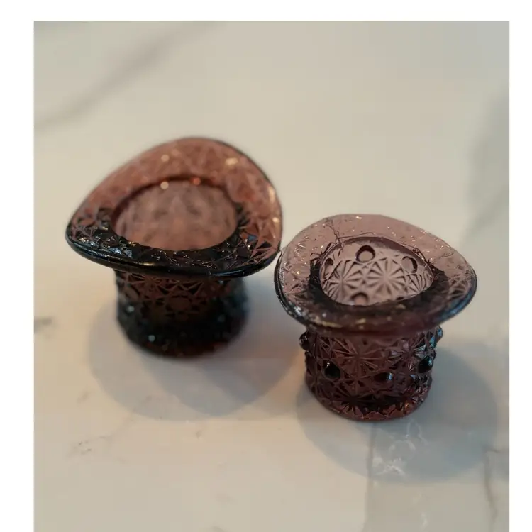 Vintage Fenton Amethyst Top Hat Set Of 2