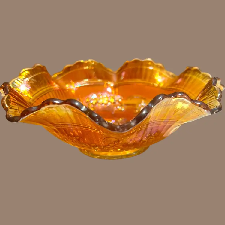 032 Vintage Imperial Carnival Glass Marigold Windmill 8" X 3" Bowl 1960s