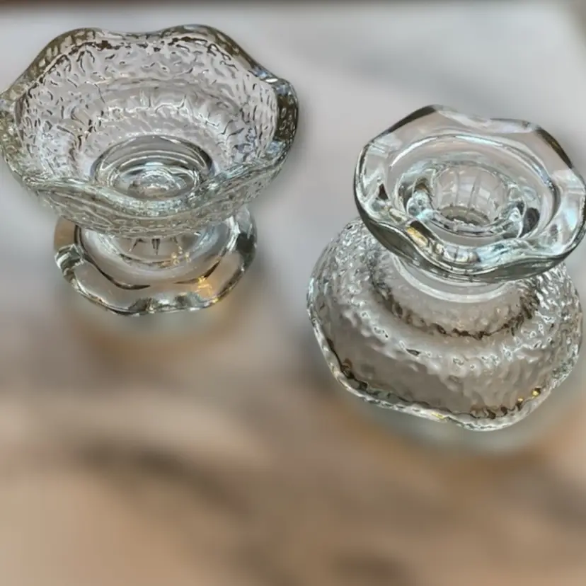 VTG Anchor Hocking Stax Pebble Glass Reversible Candle Holders 3"H