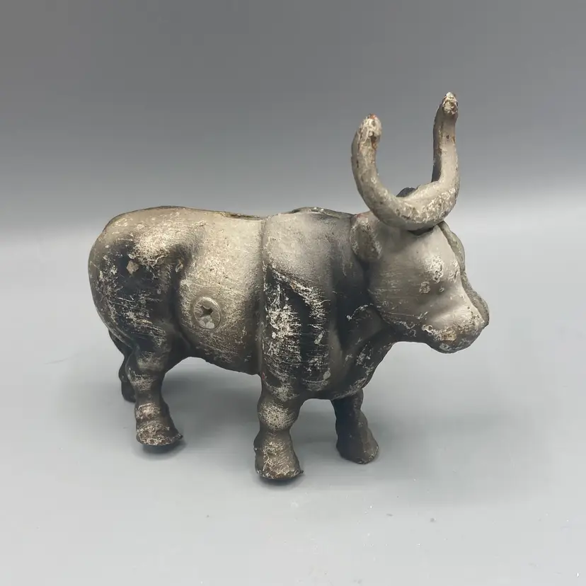 Antique Cast Iron Bull Longhorn Steer Still Coin Bank
