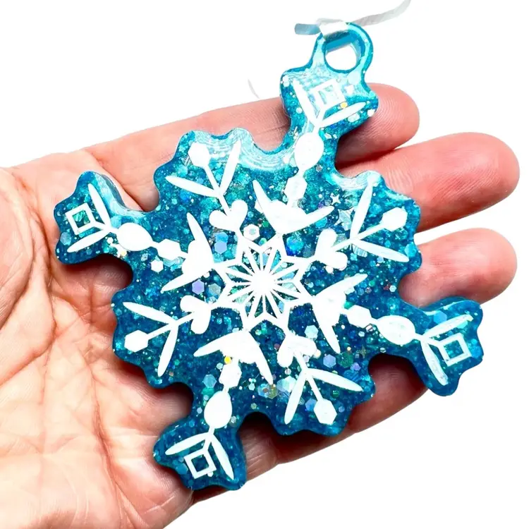 Handmade Nordic Design 2 Blue Glitter Resin Ornament
