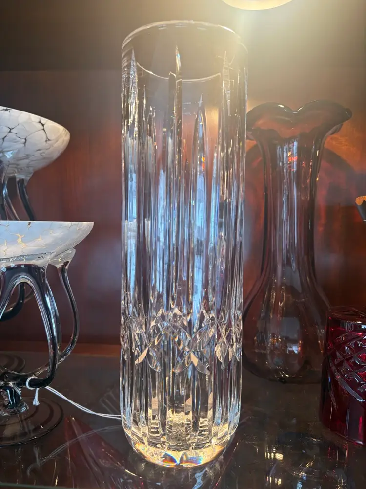 Signed Waterford Crystal Cylinder Vase