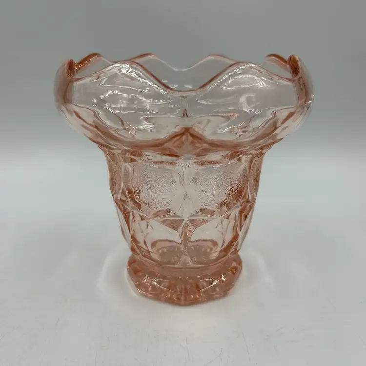 Vintage Art Deco Style Pink Pressed Glass Vase.  5.5”