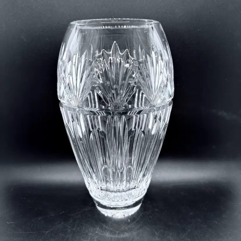Vintage Waterford Crystal Vase Bantry Vertical Lines Cut Fans 2000s 9"