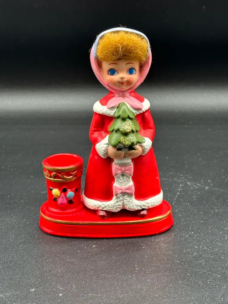 Vintage Napco Girl Christmas Caroler Holding Xmas Tree Candle Holder X-7975