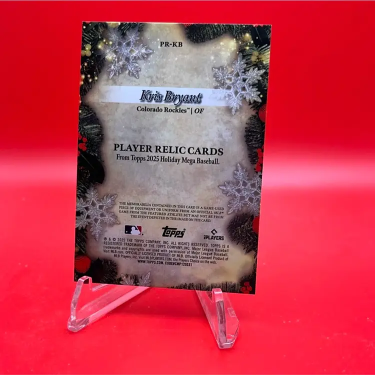 Kris Bryant 2025 Topps Holiday Mega Purple Refractor Player Relic 100/199 Colorado Rockies