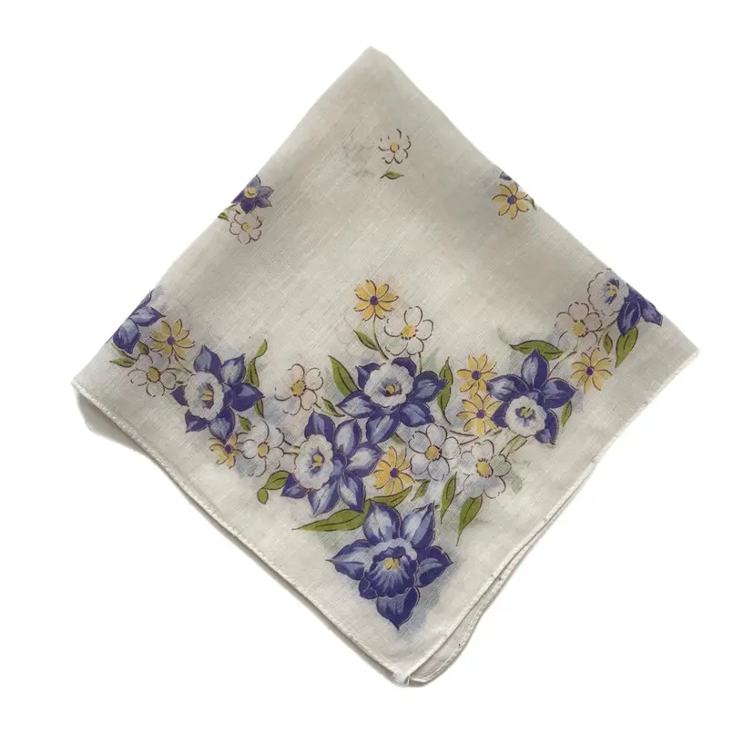 Purple Daffodil Bridesmaid Wedding Handkerchief Floral Cottage Core Granny Vintage