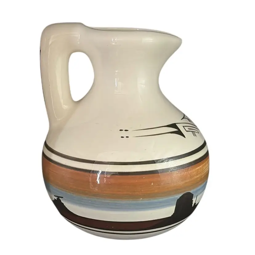 Southwest Pottery Pitcher Jug. 8” Tall, 7.5” Wide Signed By Artist