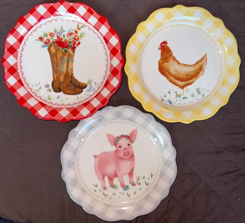 NOS 2020 The Pioneer Woman 7” Stoneware Appetizer Plates Bundle Of 3 Plates