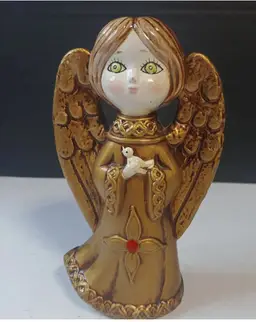 Vintage 7.5" Norcrest Angel With Dove Paper Mache Plaster Figure Japan All Gold