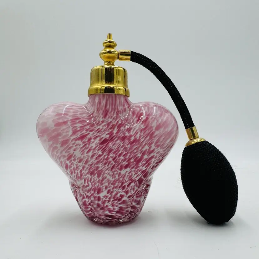 Vintage Murano Glass Pink & White Swirled Spray Atomizer Perfume Bottle Heart