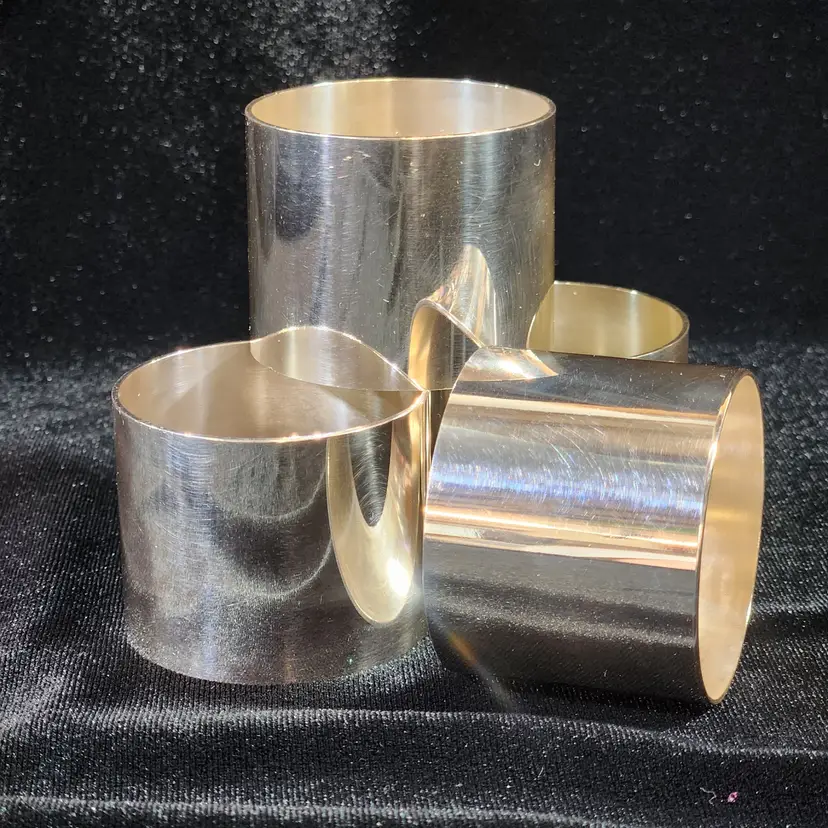 Danish Silver Napkin Holders Set of 4 Minimalist Round Marked Scandinavian Modern - Denmark